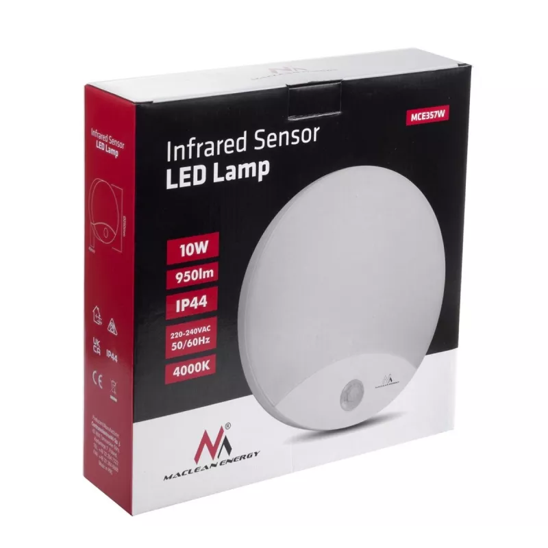 Wand LED-Lampe MACLEAN MCE357W mit IR-Bewegungssensor, weiß, für den Außen- und Innenbereich
