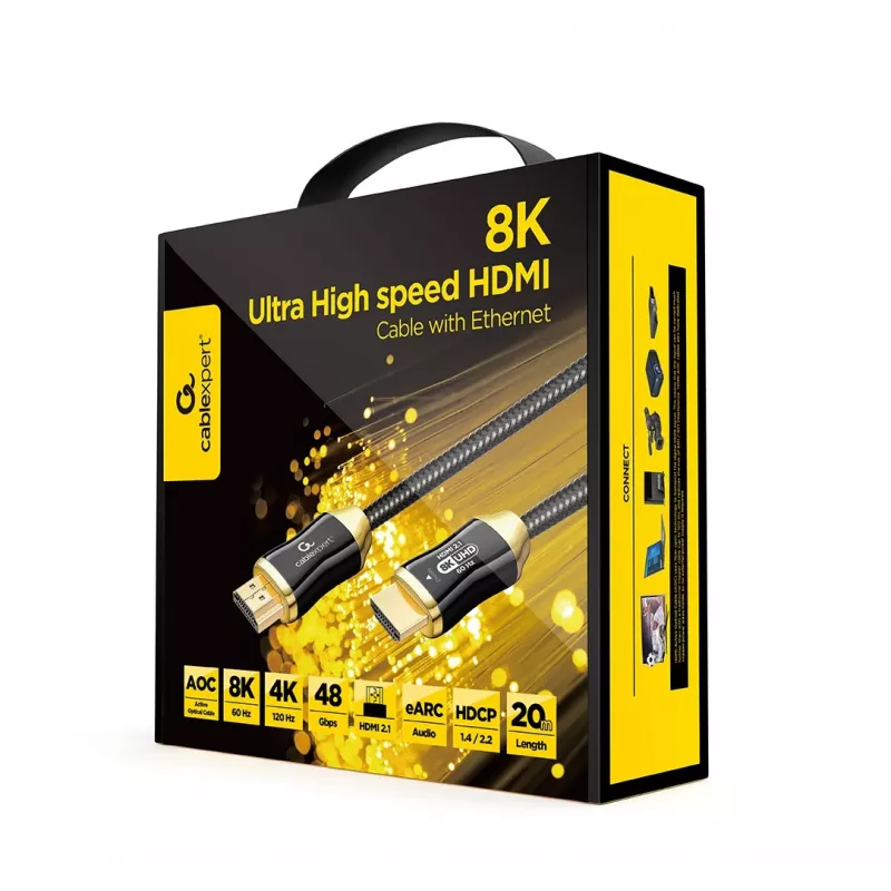HDMI-Kabel GEMBIRD CCBP-HDMI8K-AOC-20M, 20 m, HDMI 2.1, 48 Gbit/s, vergoldet Typ A, schwarz