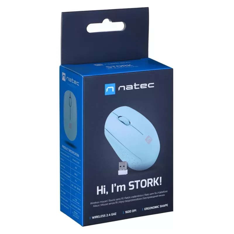 Natec Stork NMY-2001 kabellose optische Maus, 1600 DPI, USB-Empfänger, blau