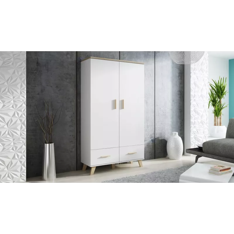 Cama Meble LOTTA 2D2D Kleiderschrank, weiß + Eiche Sonoma
