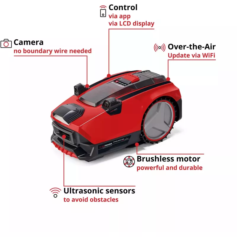 Power X-Change Rasenroboter FREELEXO CAM PLUS 600 (Rot/Schwarz, Li-Ion Battery Plus 4,0Ah, Kamera + Sensor)