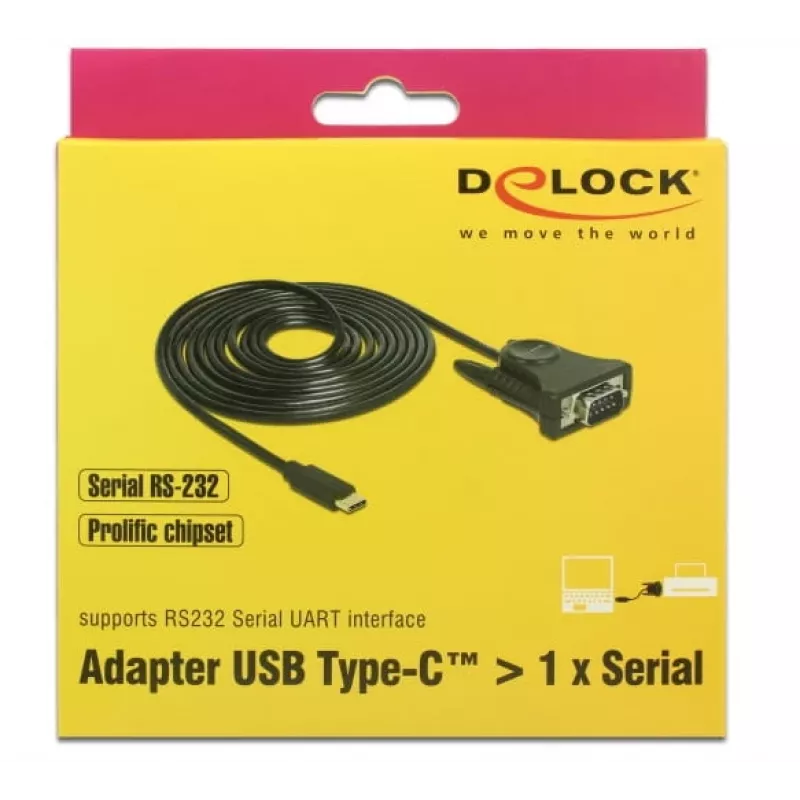 Delock 62964 USB-C auf Seriell DB9 RS-232 Adapter, 1,8 m, Schwarz