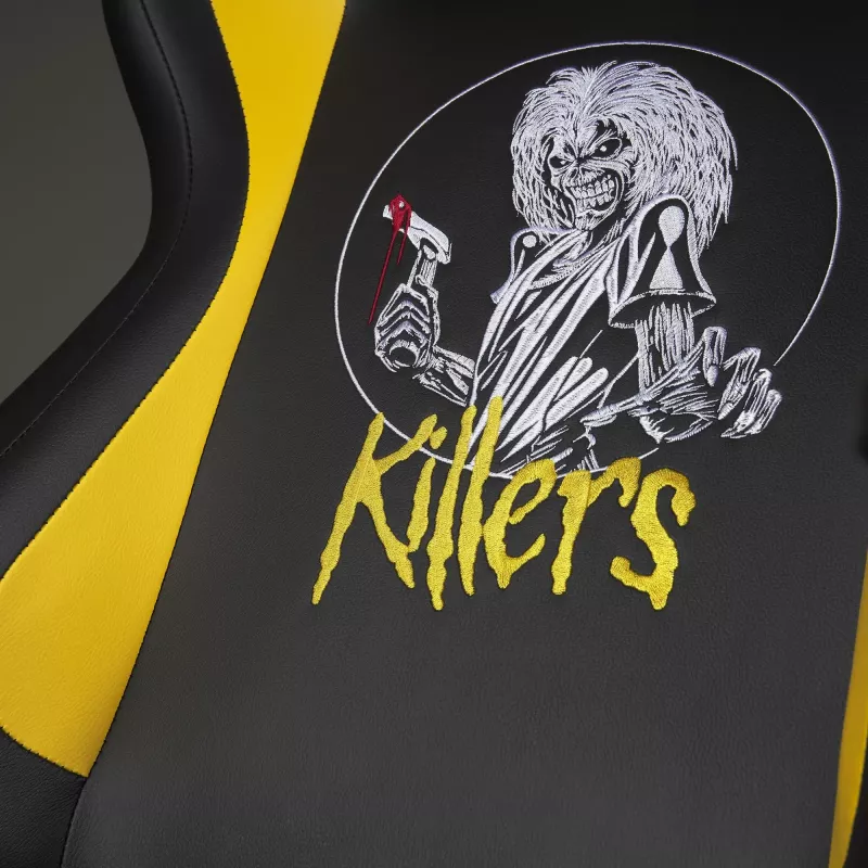 Subsonic SA5609-IM1 Pro Iron Maiden Killers Gaming-Stuhl, 3D-Armlehnen, Kunstleder, Neigung 90°–135°, 120 kg, Schwarz mit gelber Stickerei