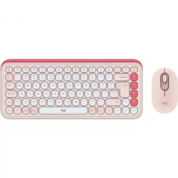 Logitech POP Icon Combo - Tastatur-Maus-Set - Kabellos - Bluetooth LE - QWERTY - US International - rosé, Off-White (920-013142)