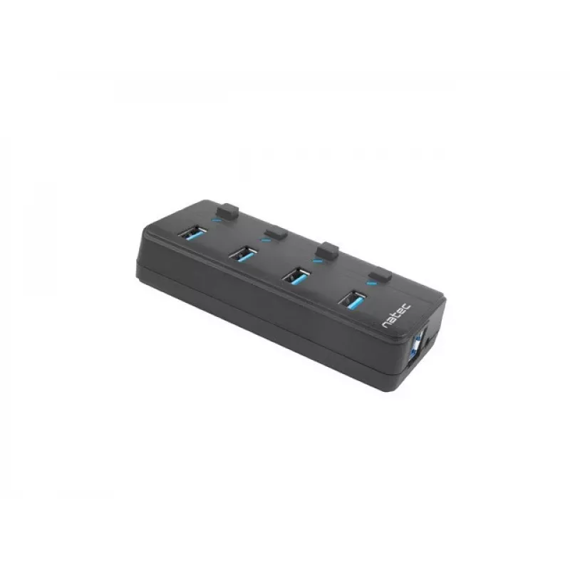 Natec Mantis 2 NHU-1557 4-Port-USB-3.0-Hub, USB-Type-B-Eingang, Ein-/Aus-Schalter, Netzteil, schwarz