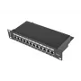 Patchpanel LANBERG PPF6-9012-B — 12-Port RJ45, Metall, schwarz, 1U (215×44,5×130 mm)