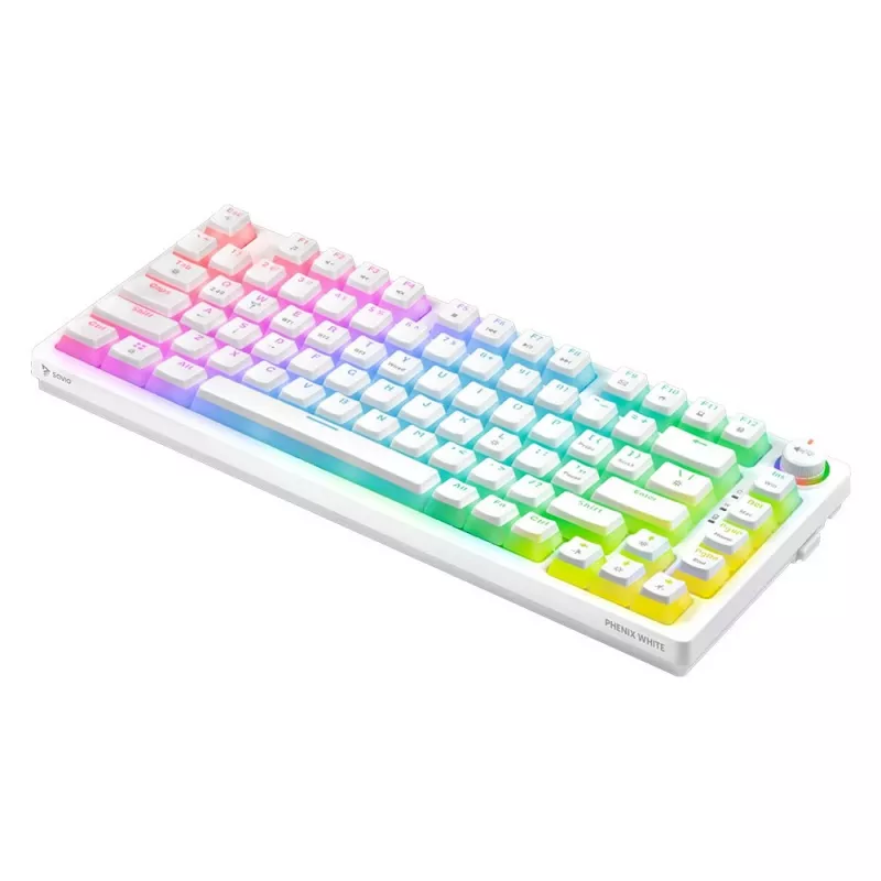 Gaming-Tastatur Savio Phenix WHITE GAT RED PUD Kabelgebunden Kabellos USB Bluetooth RGB LED
