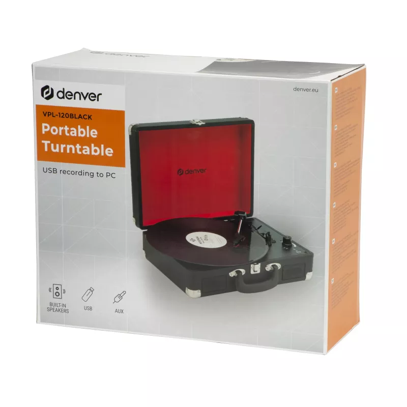 Denver VPL-120 USB-Plattenspieler mit eingebauten Lautsprechern, Schwarz