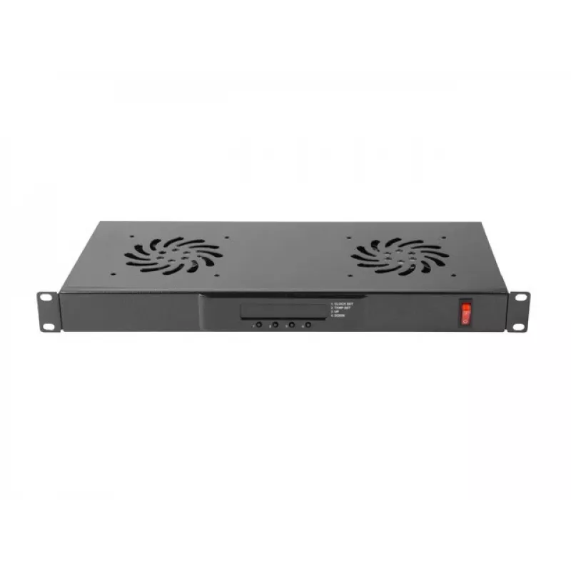 Lanberg AK-1502-B Lüftertafel, 1U, 19 Zoll, 2 Lüfter, Thermostat, LCD, 230 V, 483 x 192 x 44,45 mm, Schwarz