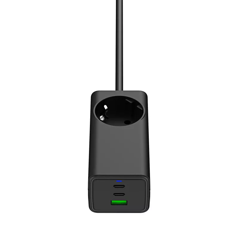 Akyga AK-CH-21 GaN-USB-Ladegerät 65 W, 2 x USB-C + USB-A, mit Steckdose, 1,5 m, Schwarz