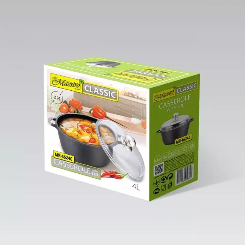 Maestro MR-4624C Topf mit Deckel 24 cm 4 l Schwarz