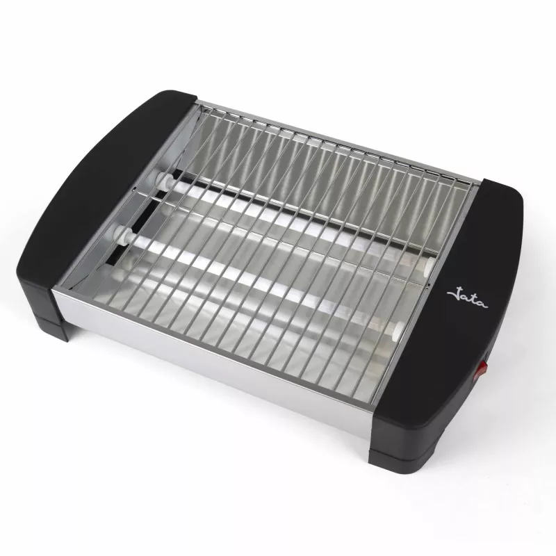 Jata JETT1587 Toaster, 400 W, 2 Quarzstäbe, herausnehmbare Krümelschublade, Edelstahl, Schwarz