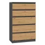 Kommode Topeshop M5 ANTRACYT/ARTISAN 5 Schubladen, Anthrazit Eiche, 700×1095×400 mm