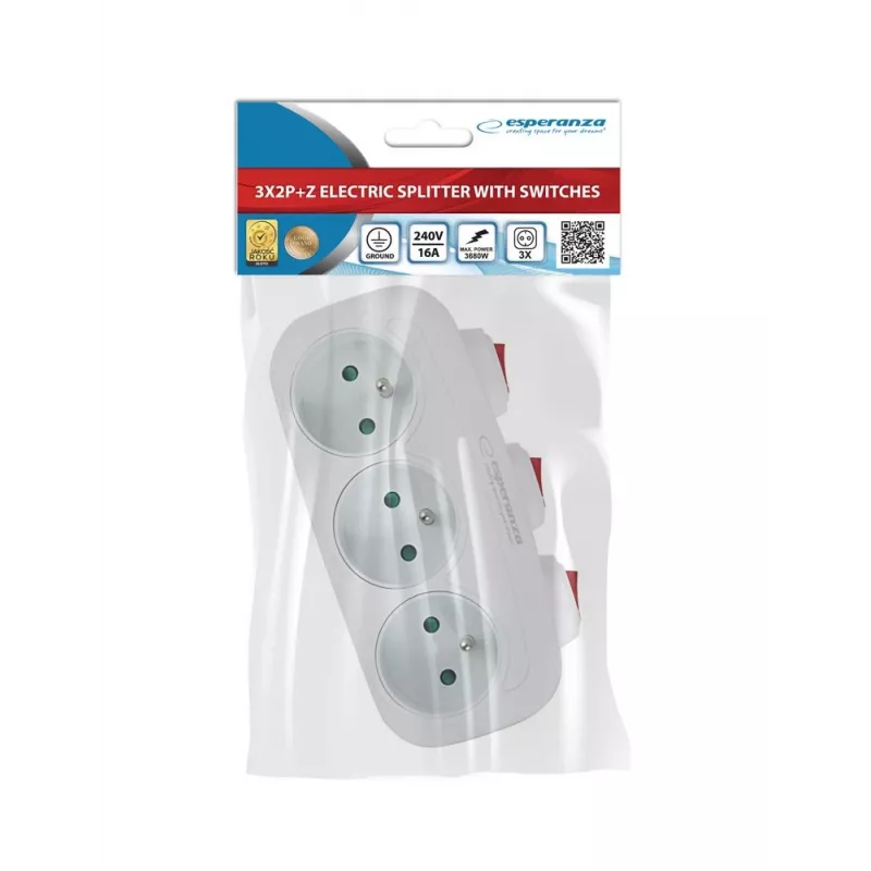 Esperanza ELK307W Elektroverteiler, 3 Steckdosen mit Schalter, weiß
