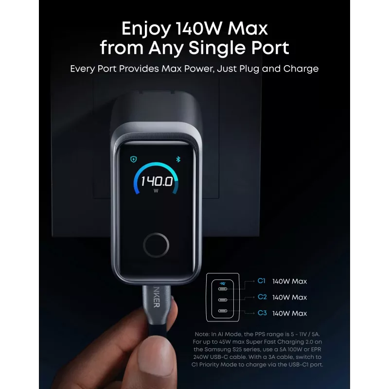 Anker Prime Charger 160 W, 3 Anschlüsse, Silber (A2687341)