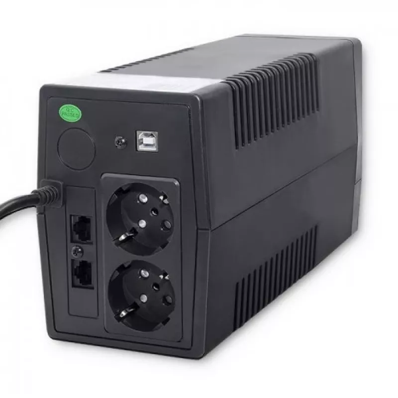 Qoltec Monolith 53980 USV 1000 VA 600 W, 2x Schuko, LCD, USB, RJ45