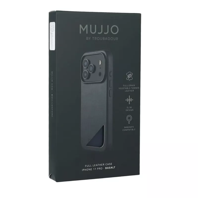 Mujjo Full Leather Case MagSafe Hülle für iPhone 17 Pro Grau
