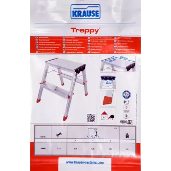 Klapptrittleiter Krause Treppy Silber 130020 — Aluminium, 2 Stufen, 150 kg Tragfähigkeit, zusammengeklappt 55×20 cm, Gewicht 2 kg