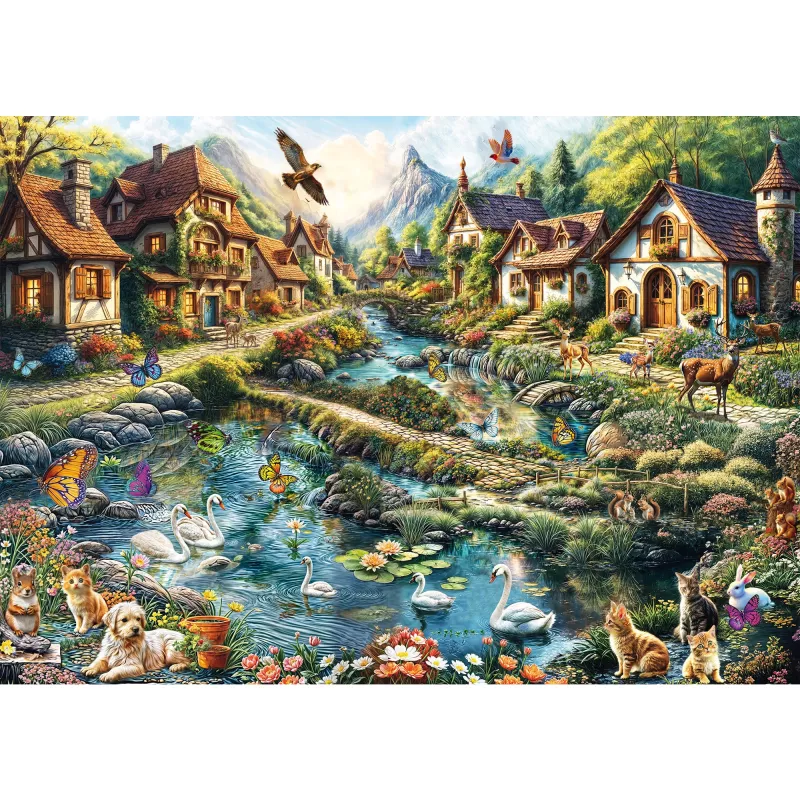 Puzzle 1000 Teile, Schmidt Spiele Dorf am Waldrand, Landschaftsillustration