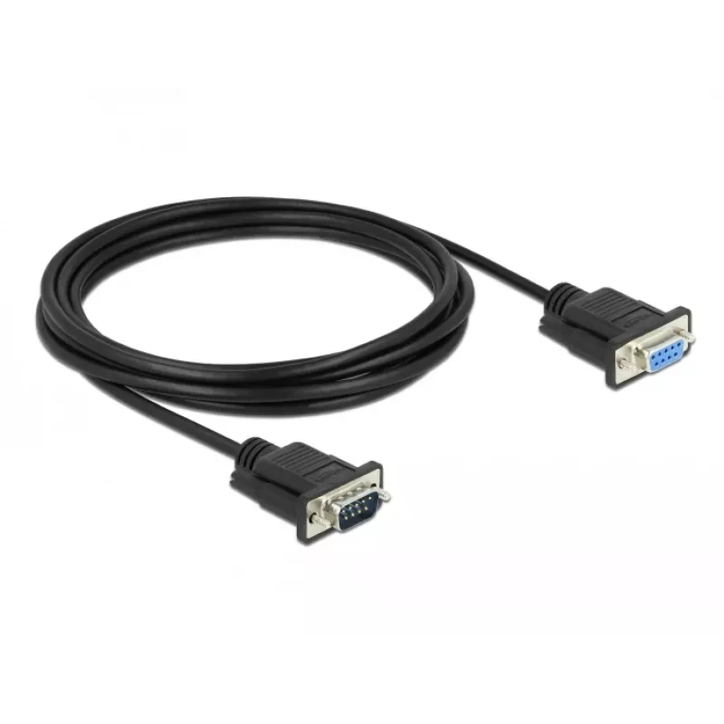 Delock RS-232 Serielles Kabel, D-Sub 9 Stecker auf Buchse, schlankes Steckergehäuse, 3 m, Schwarz