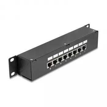 DeLOCK 10 Zoll Kupplungs-Patchpanel 8 Ports Cat.6 RJ45 Schwarz 1U