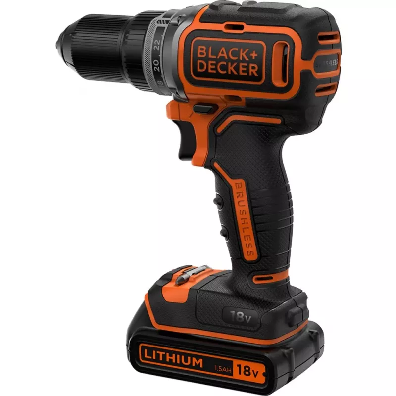 Black & Decker BL186K-QW Akku-Bohrschrauber, 18 V, 1,5 Ah Li-Ionen-Akku, 2-Gang, 1650 U/min, 52 Nm, mit Koffer, schwarz/orange