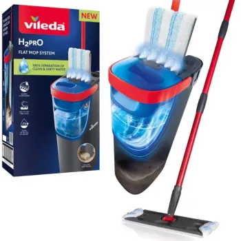 Vileda H2PrO 175775 Flachwischer-Set mit Zweitanksystem, Mikrofaser, Schwarz/Rot