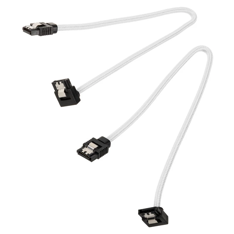 Corsair CC-8900279 Premium SATA-Kabel mit Sleeve, gewinkelt, 30 cm, Weiß, 2er-Pack