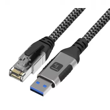 Techly ICOC U3A-RJ45-010 USB-A auf Gigabit Ethernet Adapterkabel, 1 m, Schwarz/Silber