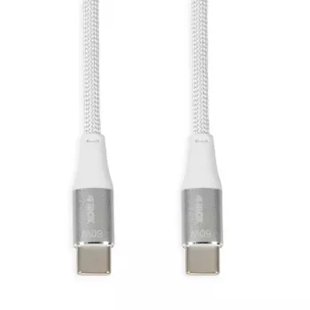 USB-C-auf-USB-C-Kabel IBOX IKUTC1W 1 m, USB 2.0, 3 A, weiß, Textilgeflecht