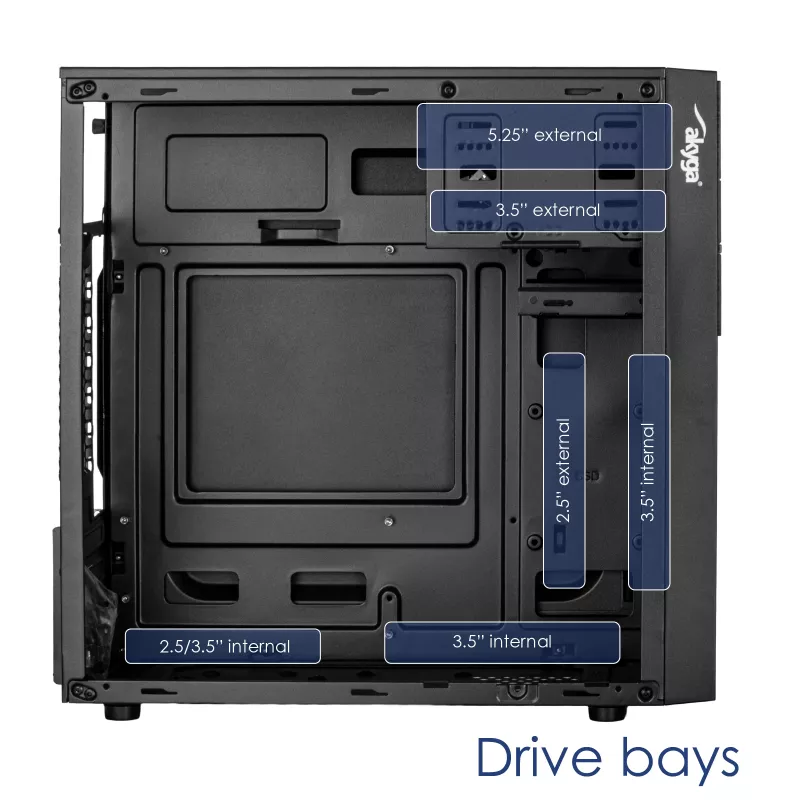 Akyga AK19BK Micro-Tower-PC-Gehäuse, Micro-ATX / Mini-ITX, USB-C + USB 3.0 + 2x USB 2.0, ohne Netzteil, schwarz