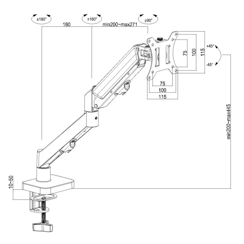 Maclean Monitorhalterung, Gasfeder, 17-32, 2-10kg, schwarz, MC-133