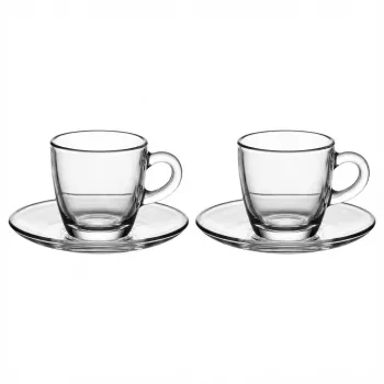 Bialetti Moka Cup Set Glass ISTITUZIONALE, 2 Espressotassen mit Untertassen, 75 ml