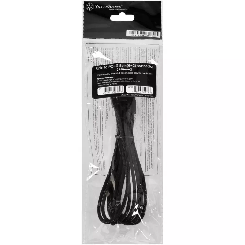 SilverStone SST-PP07-PCIB Verlängerungskabel 8-Pin-PCIe auf 6+2-Pin-PCIe, 25 cm, schwarz