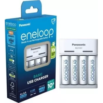 Panasonic eneloop BQ-CC61 Ladegerät mit 4 x 2200 mAh Akkus (K-KJ61MCD40USB)