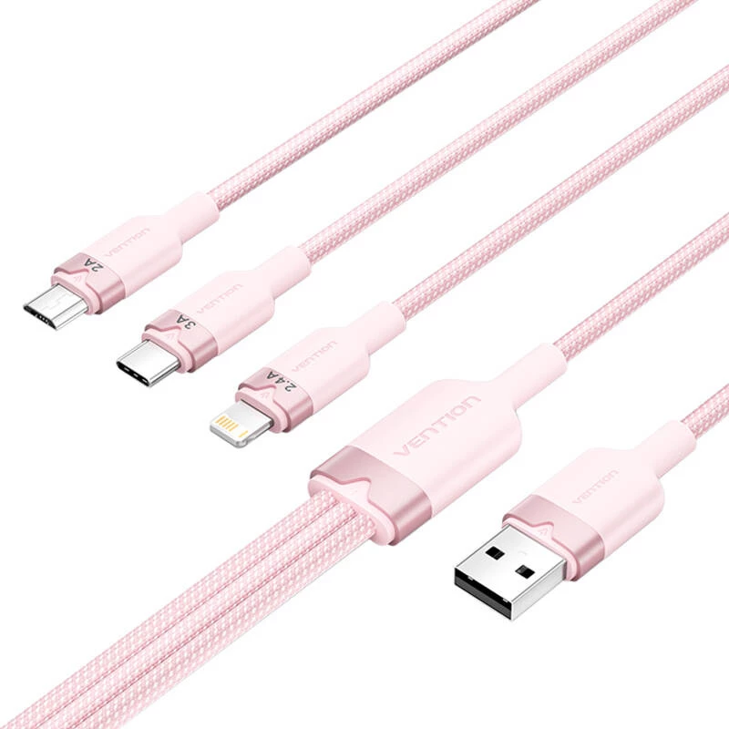 USB 2.0 A auf 3in1 3A Kabel Vention CTPPG 1,5 m rosa