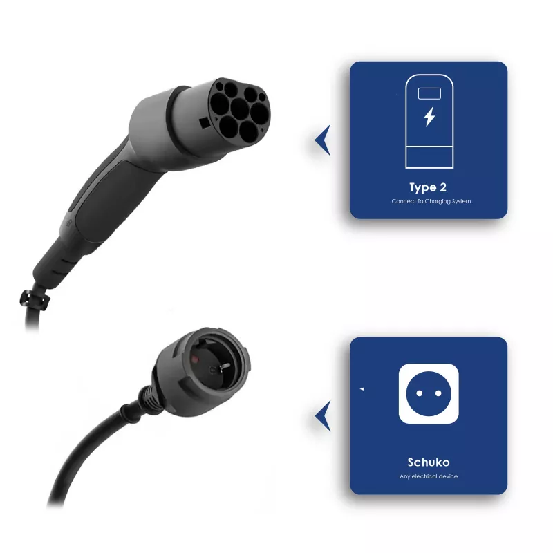 AKYGA AK-SC-E28 Typ-2-auf-Schuko-Adapterkabel für EV-Ladegeräte 16A 0,3m Schwarz