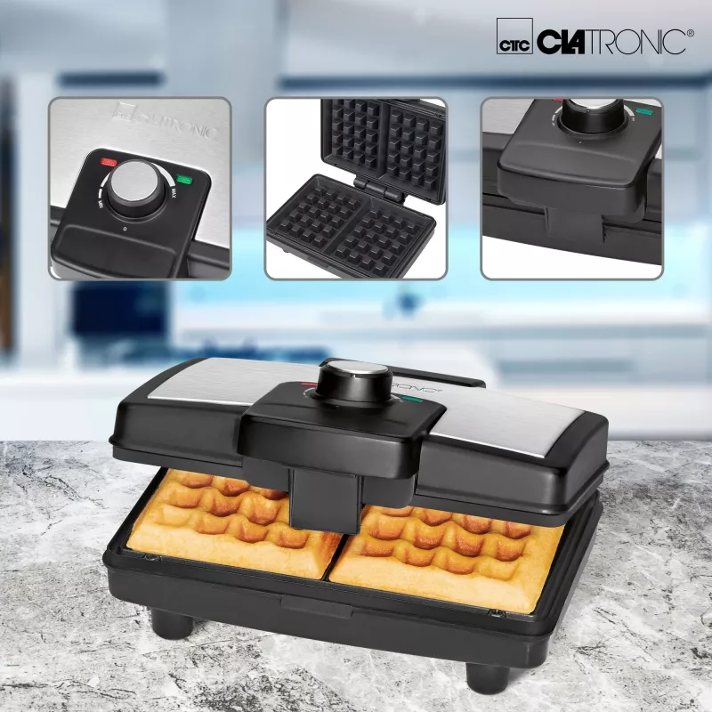 Clatronic WA 3606 Waffeleisen 2 Waffeln Schwarz,Edelstahl 800 W