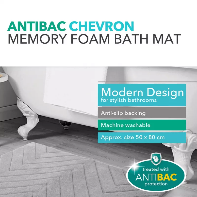 Badematte Beldray LA032647LGRYUFFEU7 Antibac Chevron Memory-Schaum, antibakteriell, grau