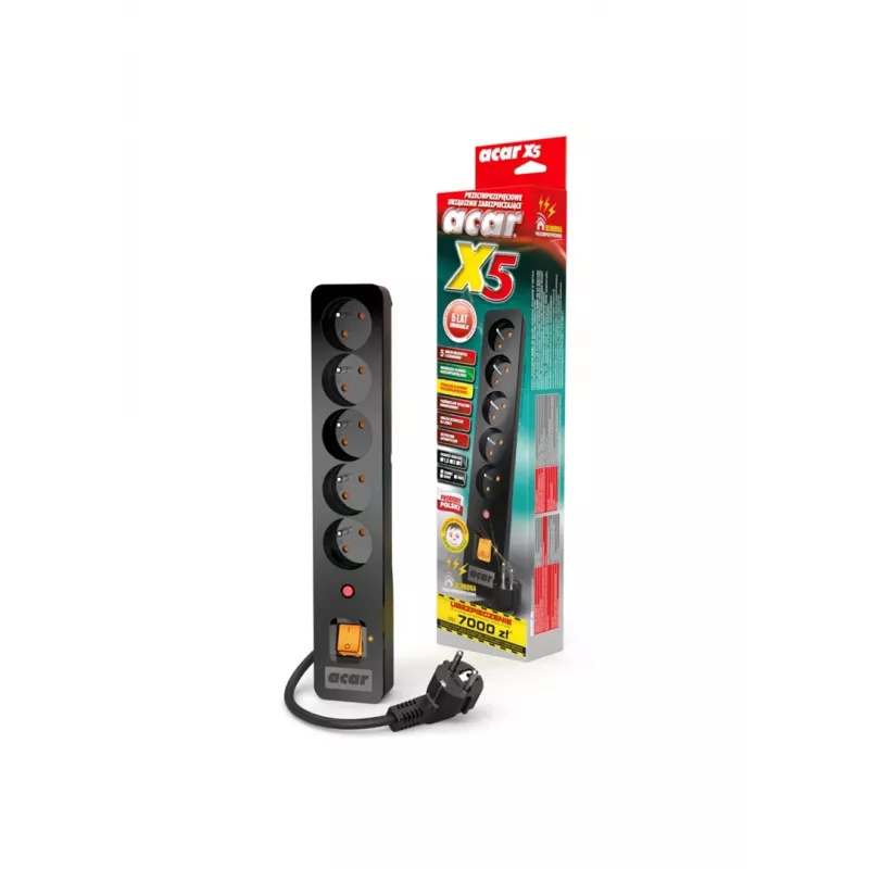 Acar X5/1,5 Steckdosenleiste 5 Steckplätze mit Überspannungsschutz 1,5 M Acar X5-Black