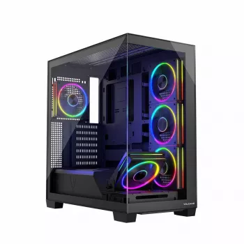 PC-Gehäuse MODECOM Volcano Stellar 5F ATX Midi Tower, gehärtetes Glas, 5 vorinstallierte Lüfter, USB‑C, unterstützt microATX/ATX, max. GPU 420 mm, CPU-Kühlerhöhe 175 mm