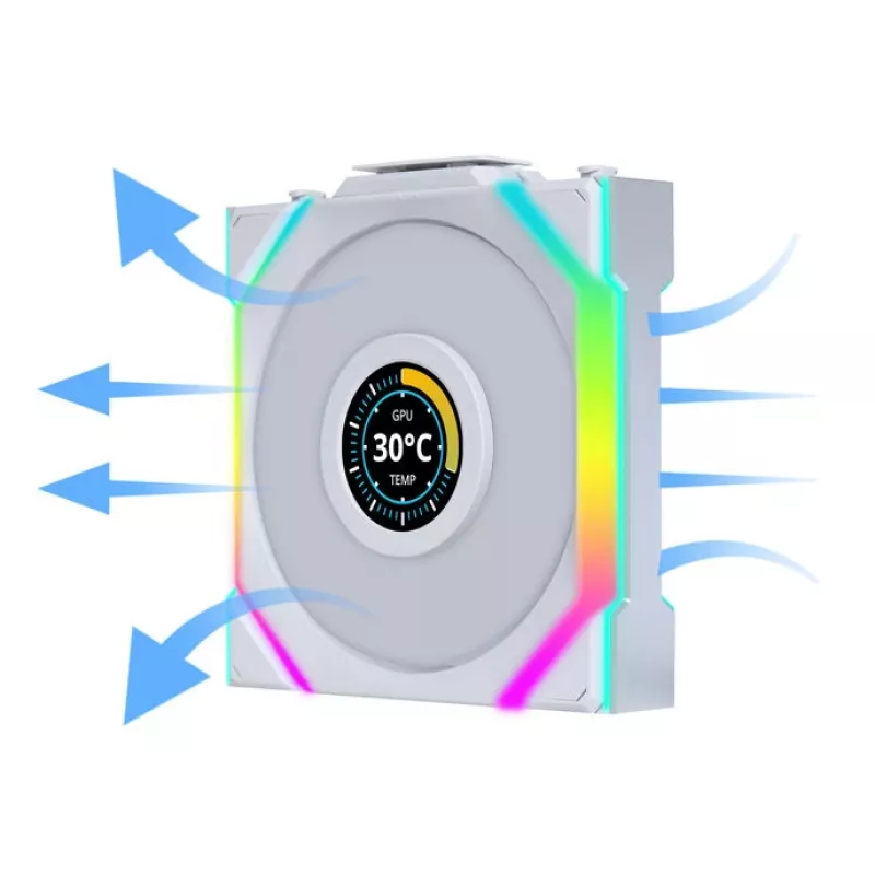 Lian Li UNI FAN SL Wireless LCD 120 Reverse Blade Gehäuselüfter, ARGB, PWM, 120 mm, weiß