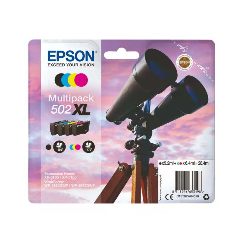 Epson 502XL Original Tinten-Multipack, Schwarz/Cyan/Magenta/Gelb, 4x (C13T02W94020)