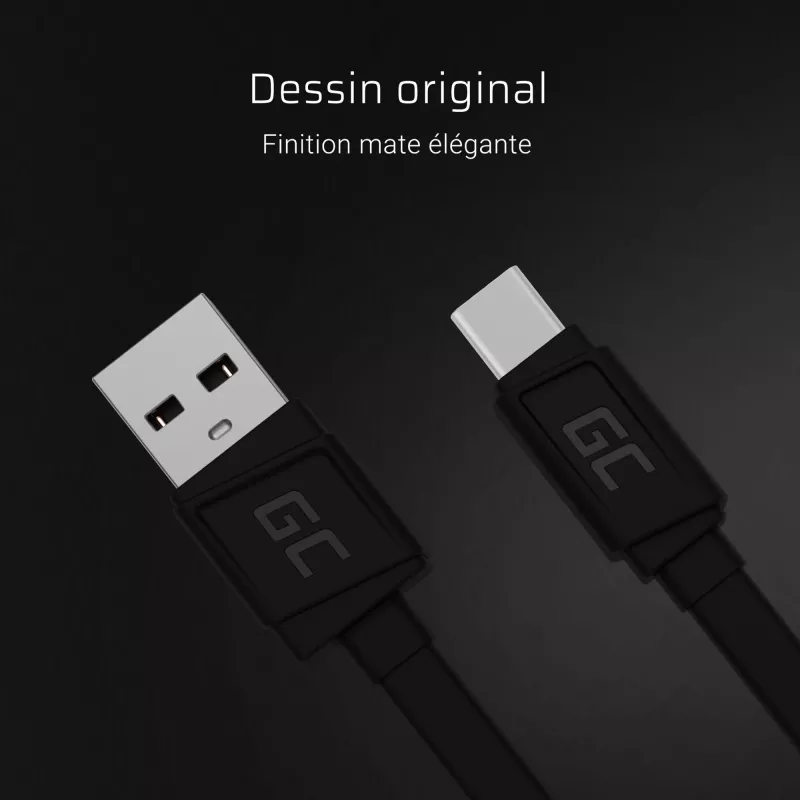 USB-A-auf-USB-C-Kabel Green Cell KABGC03 — 0,25 m, Schwarz, 480 Mbit/s