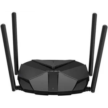 Tischrouter MERCUSYS MR85X AX3000 Dualband‑Wi‑Fi 6, 3000 Mbit/s, 4 Antennen, 3 Gigabit‑LAN‑Ports, schwarz
