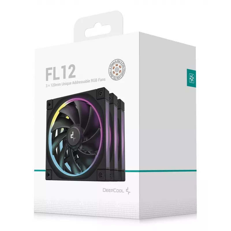 DeepCool FL12 3-in-1 120-mm-Gehäuselüfter (3 Stück), 500-2150 U/min, fluiddynamisches Lager, 32 dB, Schwarz