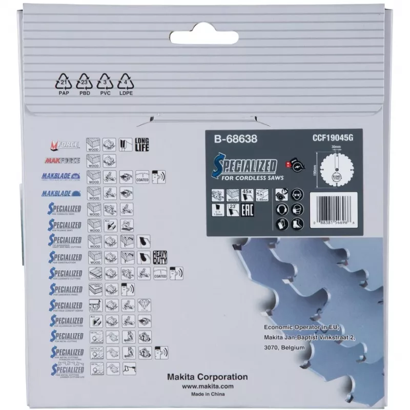 Makita Efficut Kreissägeblatt für Holz, Metall, 190 mm, 45 Zähne (B-68638)