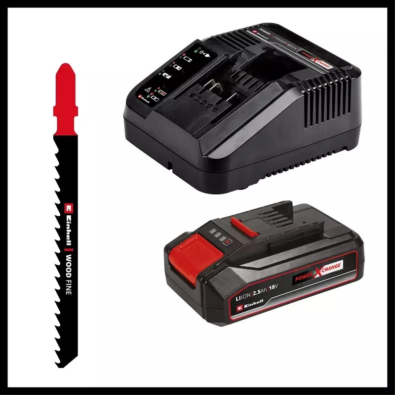 Einhell TC-JS 18/70 Li Akku-Stichsäge 4321280, Power X-Change, 18 V, 2700 Hübe/min, 70 mm Schnitttiefe, inkl. 2,5-Ah-Akku und Ladegerät, rot/schwarz