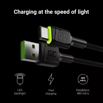 Green Cell KABGC06 USB-Kabel 1,2 m USB A USB C Schwarz
