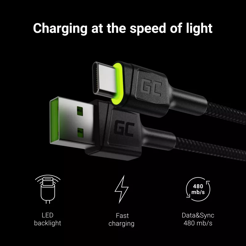 Green Cell KABGC06 USB-Kabel 1,2 m USB A USB C Schwarz